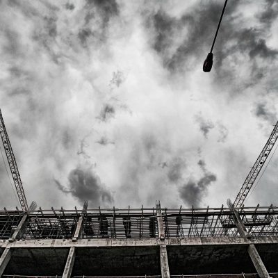 Construction of a building, construction cranes, building construction, sky, city,urban construction